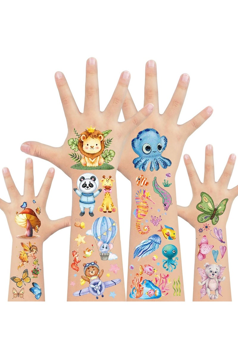 ORAINBOW 30 sheets 180 Styles Animal Glitter Tattoos Waterproof Cute Temporary Tattoo Kids Tattoos Temporary for Girls Boys Party Animal Birthday Decorations - Image 1