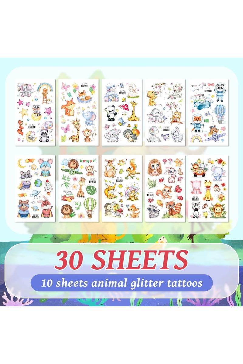 ORAINBOW 30 sheets 180 Styles Animal Glitter Tattoos Waterproof Cute Temporary Tattoo Kids Tattoos Temporary for Girls Boys Party Animal Birthday Decorations - Image 2