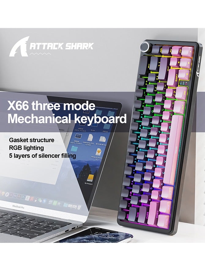 Attack Shark X66 Wireless Mechanical Gaming Keyboard with Knob,Tri Mode USB-C/BT5.0/2.4G Gasket Mounted 60% RGB Gaming Keyboard,Side Printed PBT Keycap, Hot Swappable Strawberry Switch(BlackBerry) - Image 2
