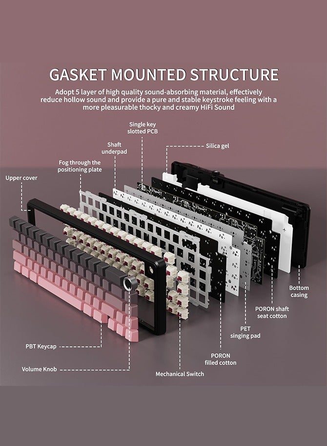 Attack Shark X66 Wireless Mechanical Gaming Keyboard with Knob,Tri Mode USB-C/BT5.0/2.4G Gasket Mounted 60% RGB Gaming Keyboard,Side Printed PBT Keycap, Hot Swappable Strawberry Switch(BlackBerry) - Image 5