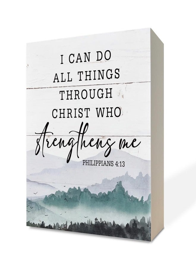 Razpah Christian Wood Signs, Bible Verse Philippians 4:13 - I Can Do All Things Through Christ Who Strengthens Me, Box Sign Decor Tabletop, Inspirational Home Desk Decor, Motivational Gift for Friends Family - Image 1