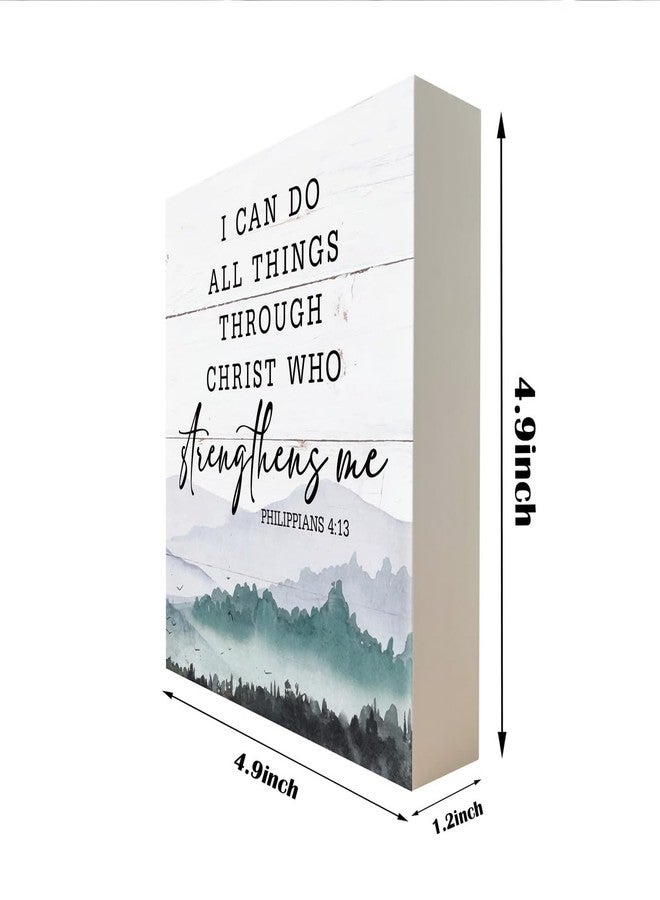 Razpah Christian Wood Signs, Bible Verse Philippians 4:13 - I Can Do All Things Through Christ Who Strengthens Me, Box Sign Decor Tabletop, Inspirational Home Desk Decor, Motivational Gift for Friends Family - Image 2