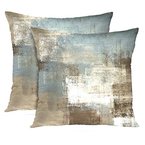 Britimes Throw Pillow Covers Modern Home Art Decor 16 x 16 Inches Set of 2 Pillow Cases Decorative Abstract Oil Painting Pillowcases for Bedroom Living Room Cushion Couch Sofa Grey Beige - Image 1