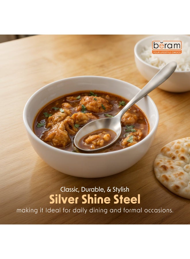 BERAM Silver Shine Steel Table Spoon – Premium Quality Cutlery with Stain Polishing, Durable Kitchen Flatware for Everyday Use - Image 3