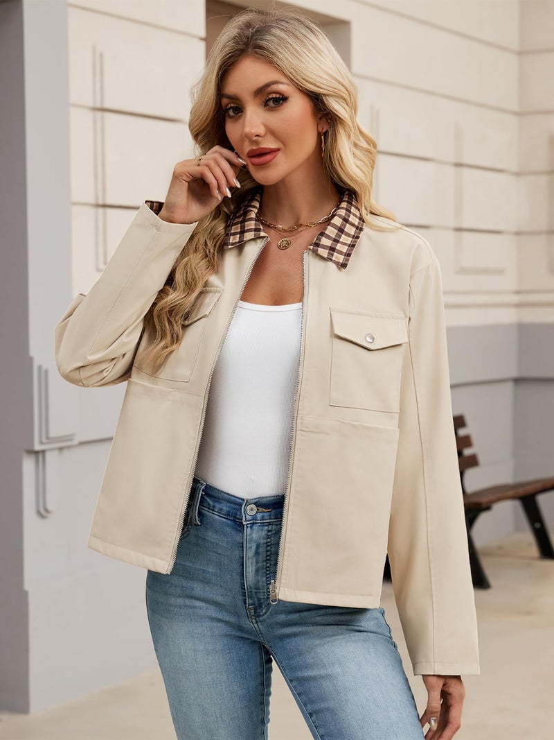 UEAL Spring Jackets For Women Trendy 2026 Summer Lightweight Zip Up Casual Jacket Coats XX-Large Khaki - Image 3