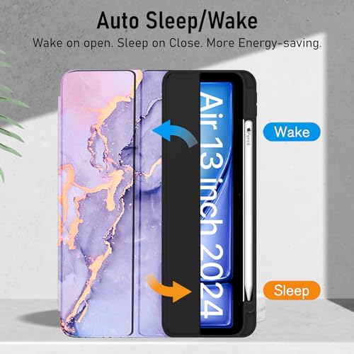 Robustrion Cover for iPad Air 13 inch M4/M3/M2 (2026/2025/2024) Cover Case/for iPad Pro 12.9 inch with Pencil Holder, Case Cover for iPad Air 13 inch [Auto Sleep Wake Support] - Marble Lilac - Image 3