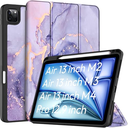 Robustrion Cover for iPad Air 13 inch M4/M3/M2 (2026/2025/2024) Cover Case/for iPad Pro 12.9 inch with Pencil Holder, Case Cover for iPad Air 13 inch [Auto Sleep Wake Support] - Marble Lilac - Image 1