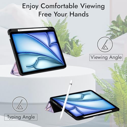Robustrion Cover for iPad Air 13 inch M4/M3/M2 (2026/2025/2024) Cover Case/for iPad Pro 12.9 inch with Pencil Holder, Case Cover for iPad Air 13 inch [Auto Sleep Wake Support] - Marble Lilac - Image 4