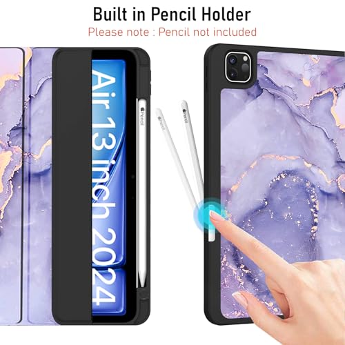 Robustrion Cover for iPad Air 13 inch M4/M3/M2 (2026/2025/2024) Cover Case/for iPad Pro 12.9 inch with Pencil Holder, Case Cover for iPad Air 13 inch [Auto Sleep Wake Support] - Marble Lilac - Image 5