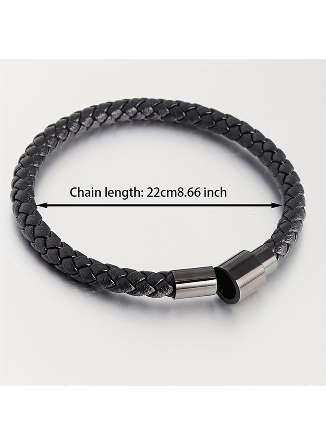 Men's Double Row Braided Leather Bracelet Stainless Steel Buckle Bracelet 2PCS - Image 5