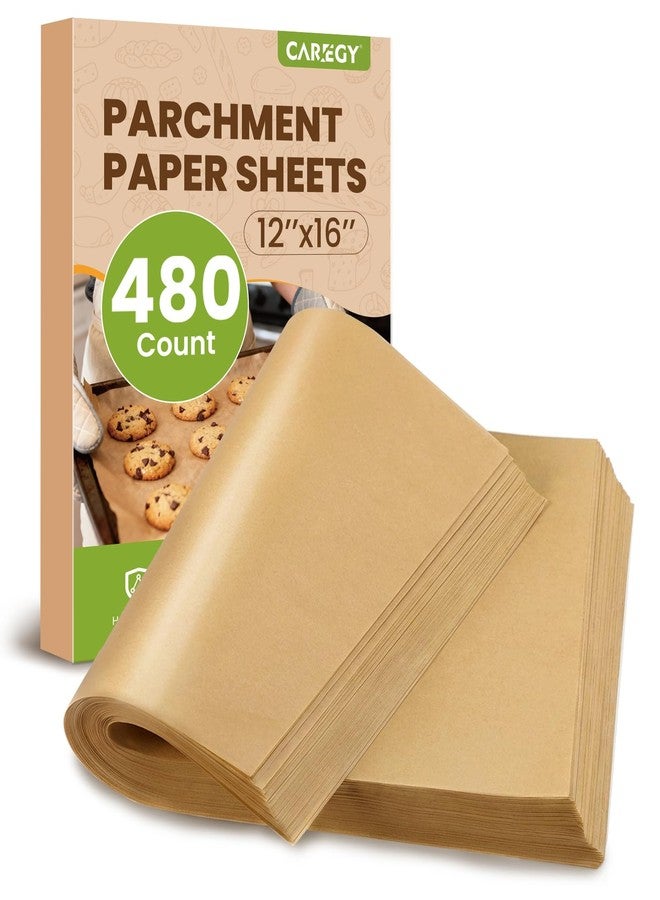 CAREGY 480Pcs Unbleached Parchment Paper Sheets, 12 x 16 Inch,Precut Non-Stick Parchment Paper for Baking,Cooking, Grilling, Air Fryer and Steaming,Fit for Half Sheet Pans - Image 1