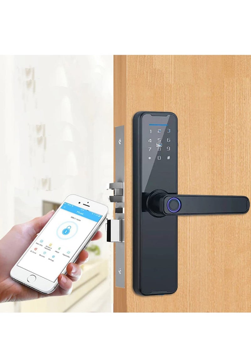 Smart Lock Smart Door Lock Fingerprint Door Lock WiFi  TUYA App Smart Lock Fingerprint Entry Smart Lock Biometric Door Lock Keypad Deadbolt （Black) - Image 4