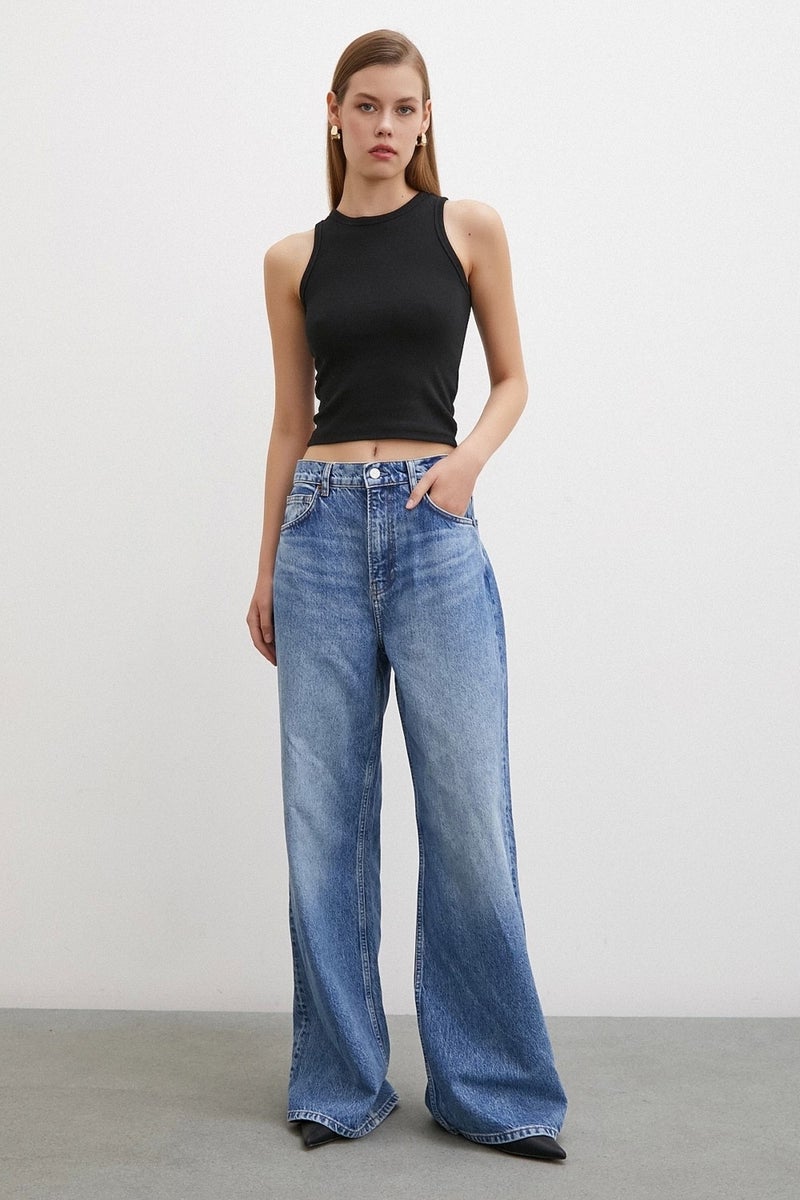 Never More High Waist Wide Leg Jeans Blue - Image 2