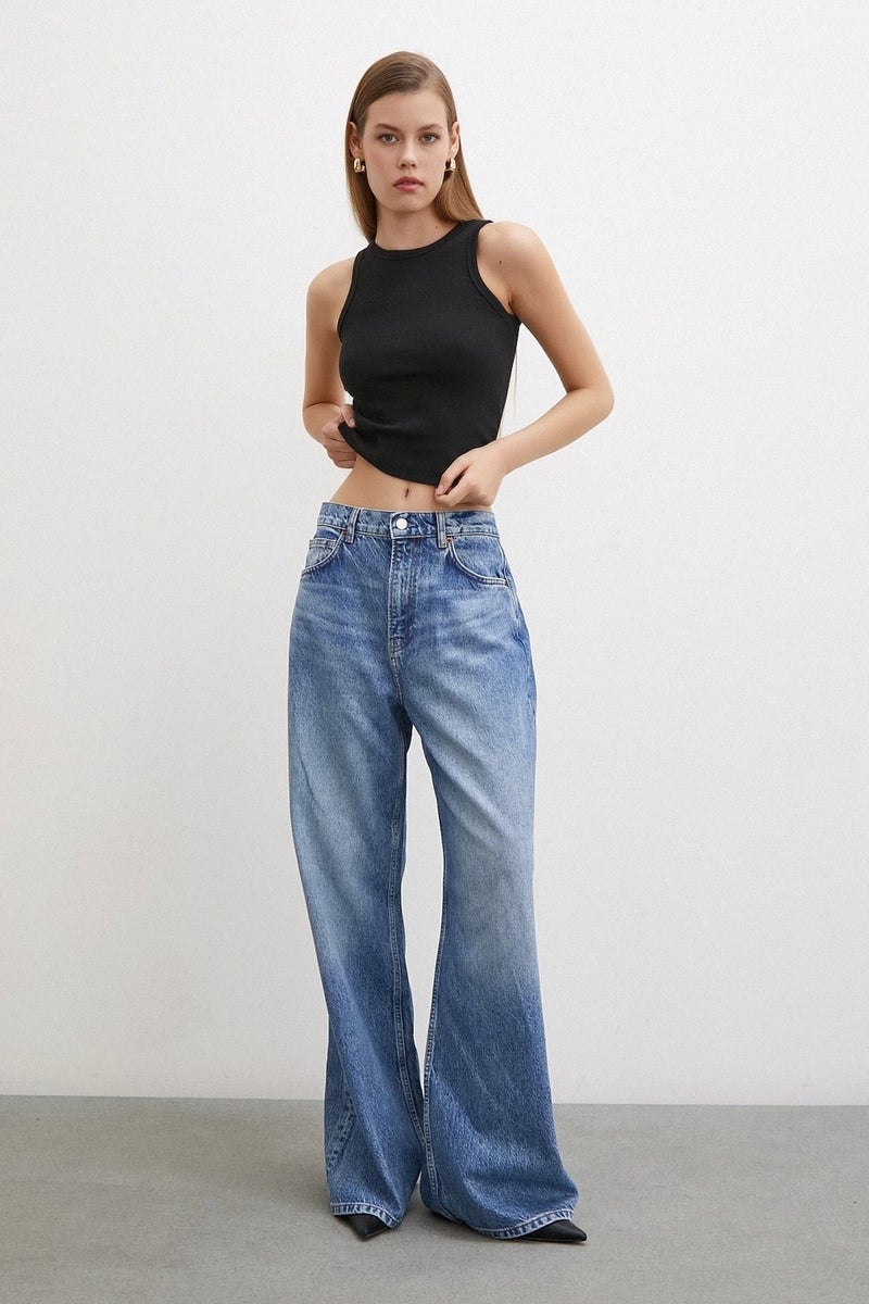 Never More High Waist Wide Leg Jeans Blue - Image 3