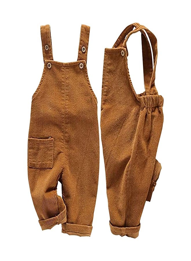 Mornyray Toddler Kids Baby Boy Girl Soft Corduroy Suspender Pants Kids Overalls Loose Retro Size 3-4T Khaki - Image 1