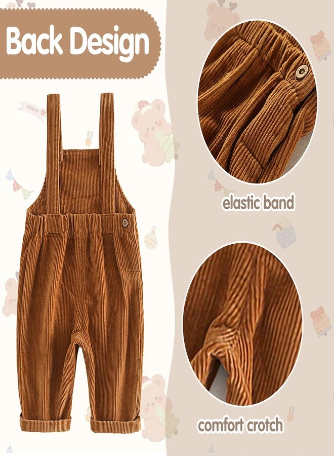 Mornyray Toddler Kids Baby Boy Girl Soft Corduroy Suspender Pants Kids Overalls Loose Retro Size 3-4T Khaki - Image 3