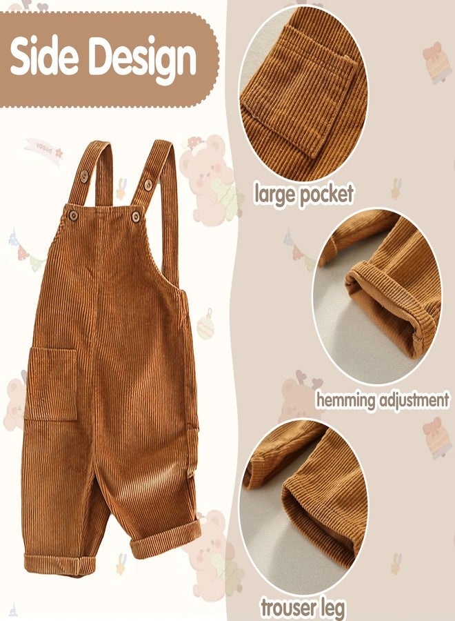 Mornyray Toddler Kids Baby Boy Girl Soft Corduroy Suspender Pants Kids Overalls Loose Retro Size 3-4T Khaki - Image 4