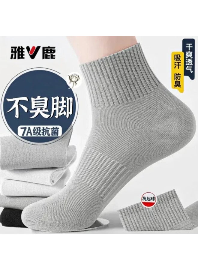 Yalu Men's Autumn Winter Mid-calf Socks 7a Antibacterial Odor-resistant Solid Color Sports Socks Black 5 Pairs Pack - Image 2