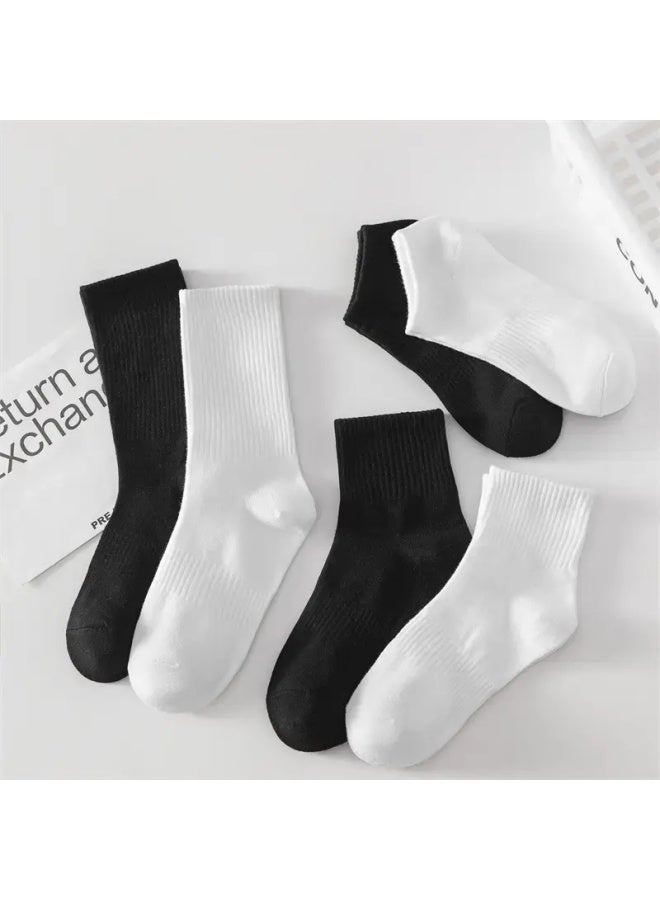 Yalu Men's Autumn Winter Mid-calf Socks 7a Antibacterial Odor-resistant Solid Color Sports Socks Black 5 Pairs Pack - Image 1