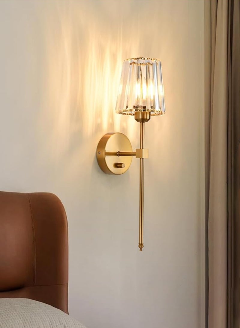 GGOOT Crystal wall lamp, wall lamp (gold, diameter 5.5 inches/13 centimeters, E26 bulb base, excluding bulb), gold wall lamp with crystal lampshade, suitable for living room, bedroom, dressing table lamp - Image 2