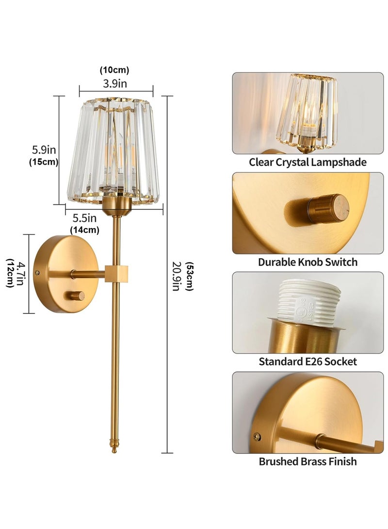 GGOOT Crystal wall lamp, wall lamp (gold, diameter 5.5 inches/13 centimeters, E26 bulb base, excluding bulb), gold wall lamp with crystal lampshade, suitable for living room, bedroom, dressing table lamp - Image 3