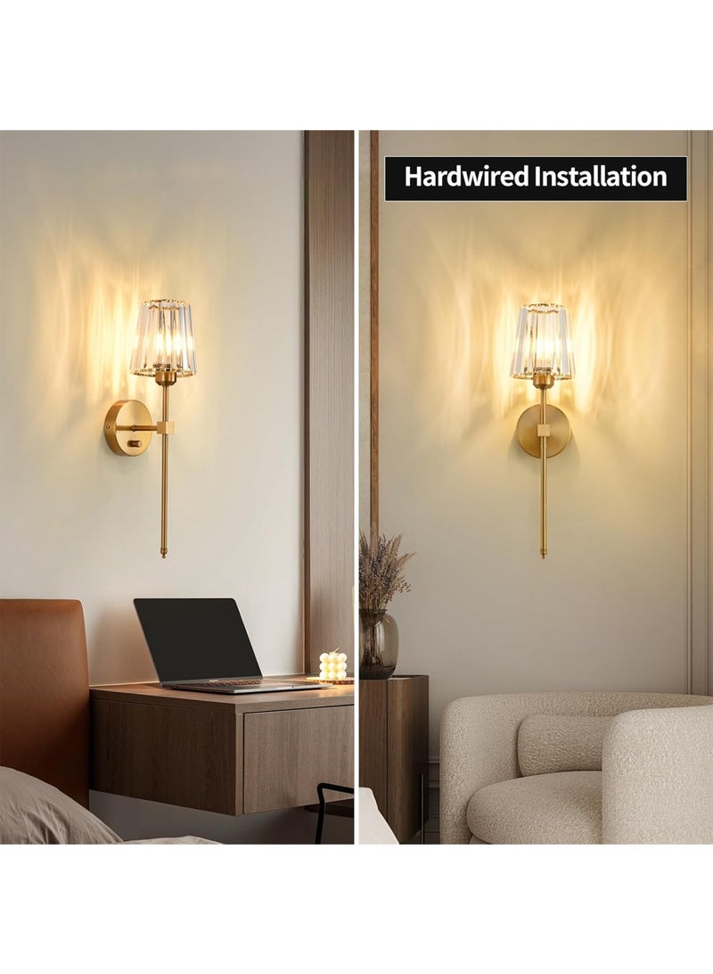 GGOOT Crystal wall lamp, wall lamp (gold, diameter 5.5 inches/13 centimeters, E26 bulb base, excluding bulb), gold wall lamp with crystal lampshade, suitable for living room, bedroom, dressing table lamp - Image 4