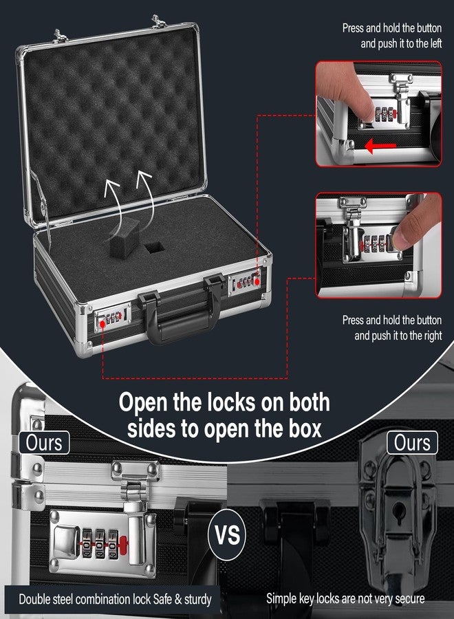 LOCKCURX Security Lock Boxes - 14.2 x 9.4 x 4.5 Inch Medium, Portable Locking Storage Totes with Dual Combination Locks, Medicine Lock Box, Lock Boxes for Personal Items, Cash & Briefcase - Black - Image 4