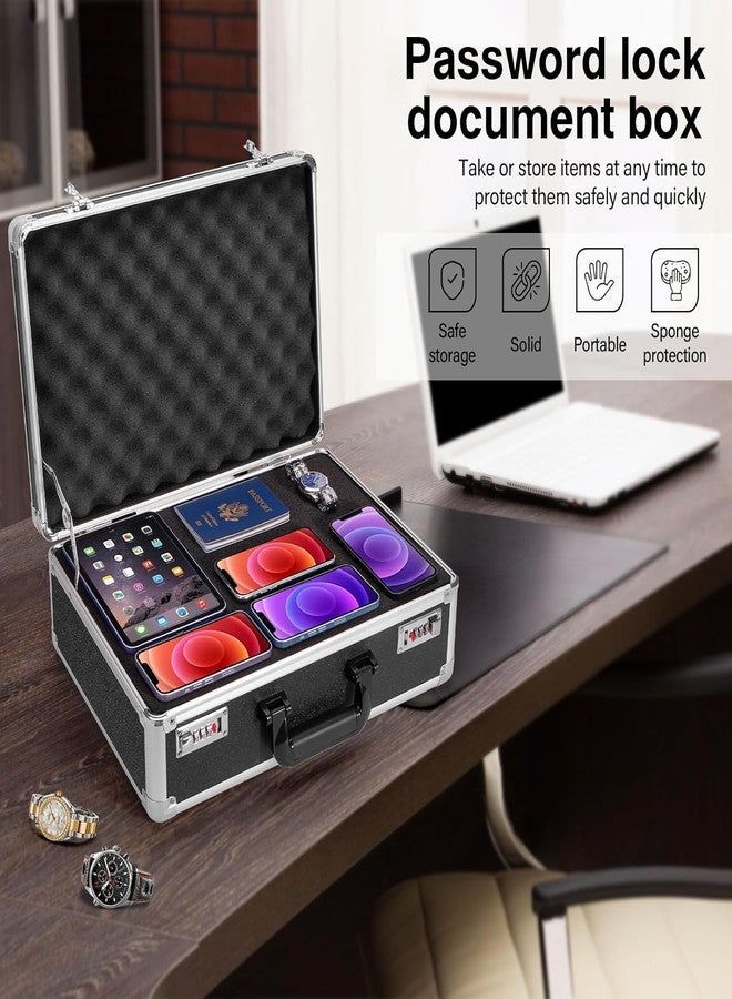 LOCKCURX Security Lock Boxes - 14.2 x 9.4 x 4.5 Inch Medium, Portable Locking Storage Totes with Dual Combination Locks, Medicine Lock Box, Lock Boxes for Personal Items, Cash & Briefcase - Black - Image 2