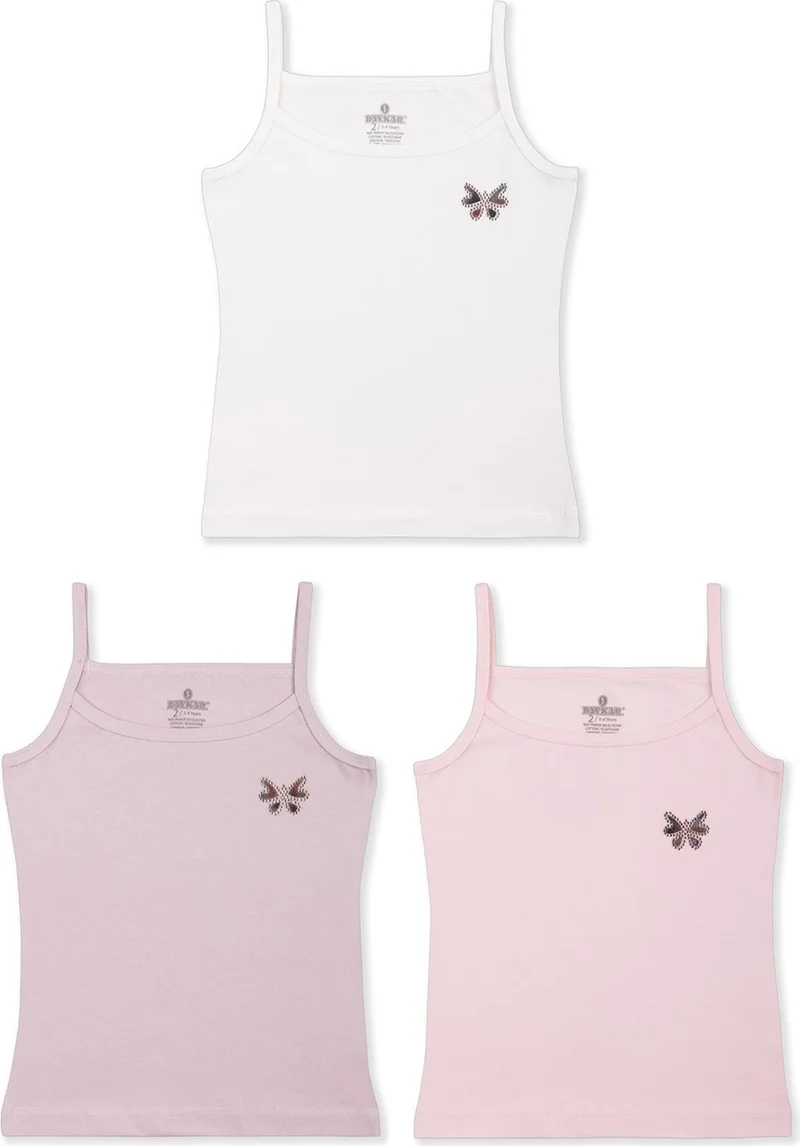 Baykar Girls Cotton Thin Strapped Stone Plain Undershirt 3-Pack 4376 Color