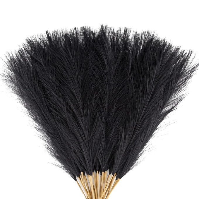 BLACK PAMPAS GRASS SMALL 30 PCS 17 FAUX PAMPAS GRASS SHORT DECOR POMPAS GRASS FLOWER ARRANGEMENT AND VASE FILLER FOR BOHO HOME WEDDING DECORATION
