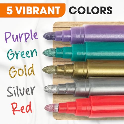 Cheer Collection Metallic Wine Glass Markers, Dry Erase Markers, Washable Wine Glass Marker Pens, Quick Dry Markers for Glasses, Ceramics, & Mirrors, Great for Weddings, Banquets & Parties, Set of 5 - Image 3