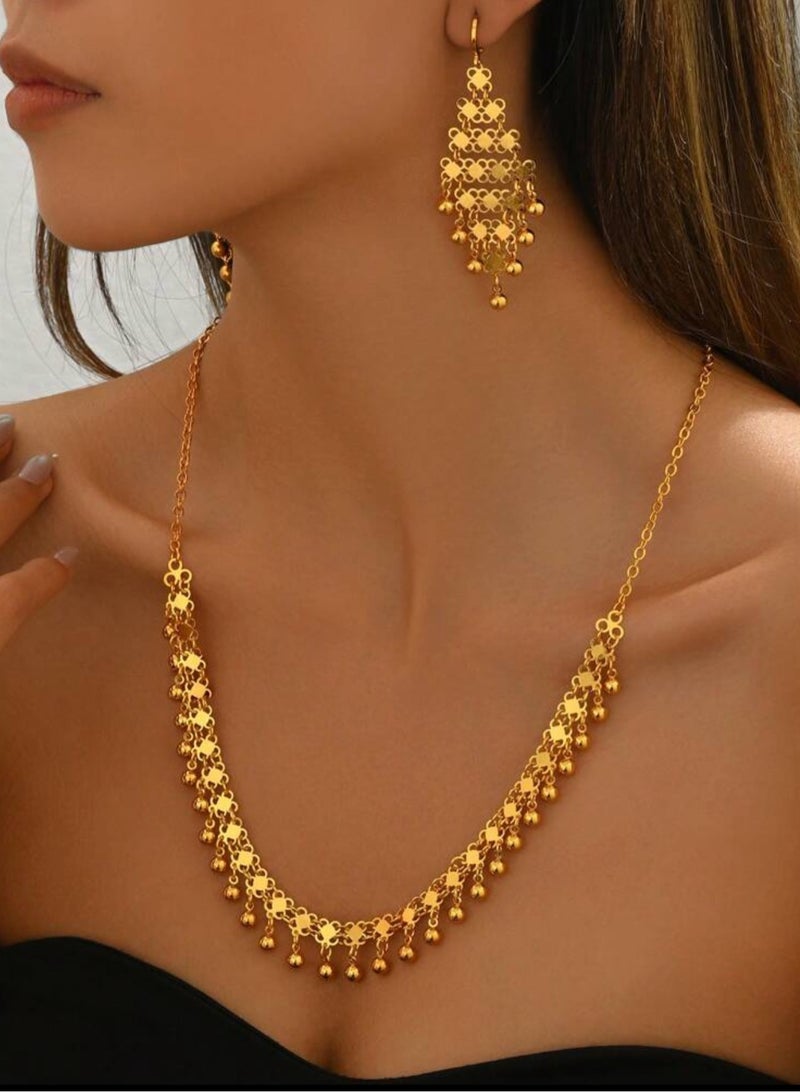 غولدماكس طقم نسائي شبيه بالذهب مكون من سلسال وحلق اذن مطلي عيار 21 - Image 1