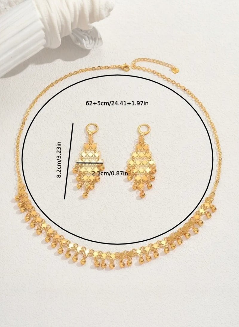 غولدماكس طقم نسائي شبيه بالذهب مكون من سلسال وحلق اذن مطلي عيار 21 - Image 4