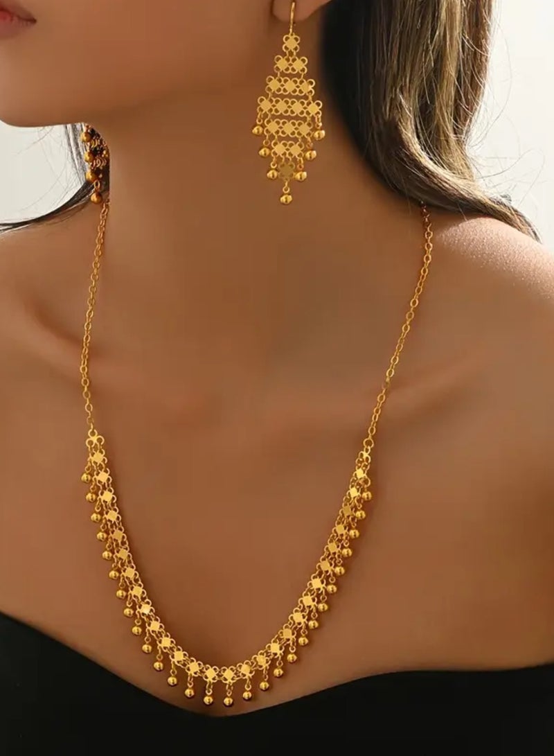 غولدماكس طقم نسائي شبيه بالذهب مكون من سلسال وحلق اذن مطلي عيار 21 - Image 3