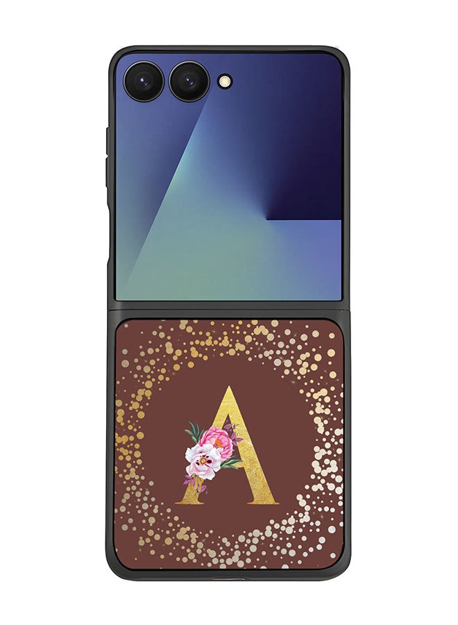 For Samsung Galaxy Z Flip7 Case,Slim fit Camera Protection, Shockproof Thin Phone cover  - Custom Monogram Floral - A  (Brown )