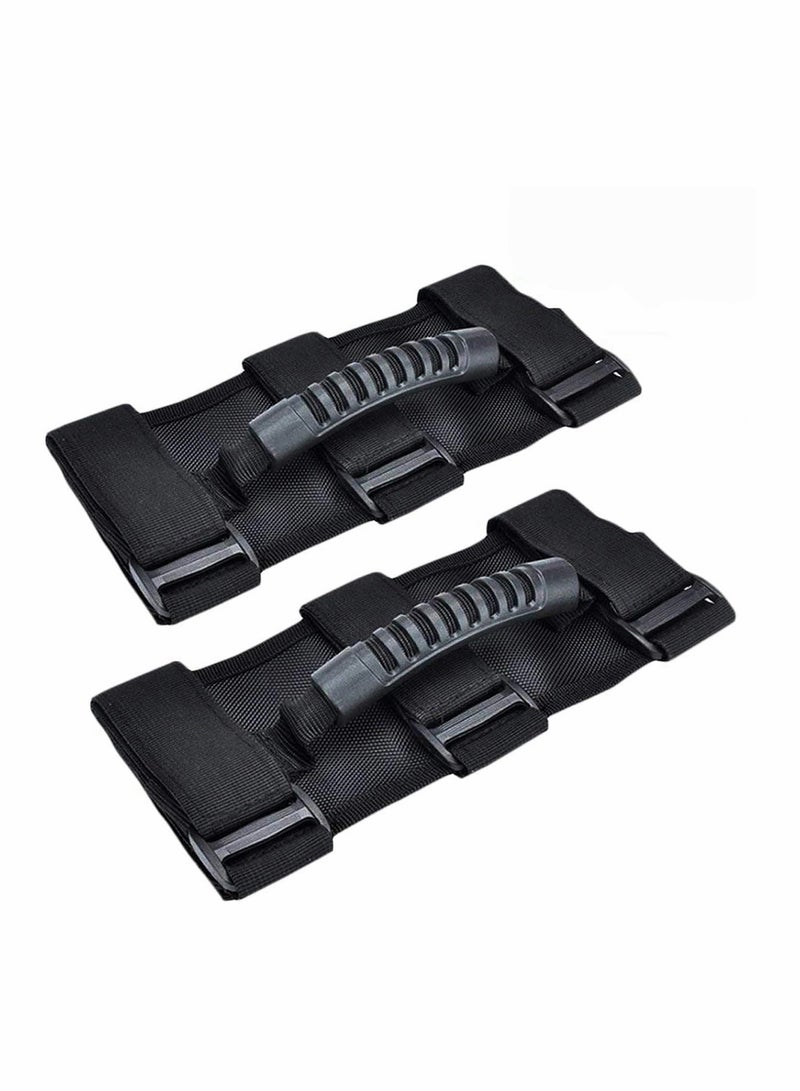 Grab Handle Set Roll Bar Grab Handles, Compatible with Jeep Wrangler TJ YJ JK, Easy to Fit 3 Straps Design for 1987-2020 Models, Fit for Jeep Wrangler Accessories, 2 Pack