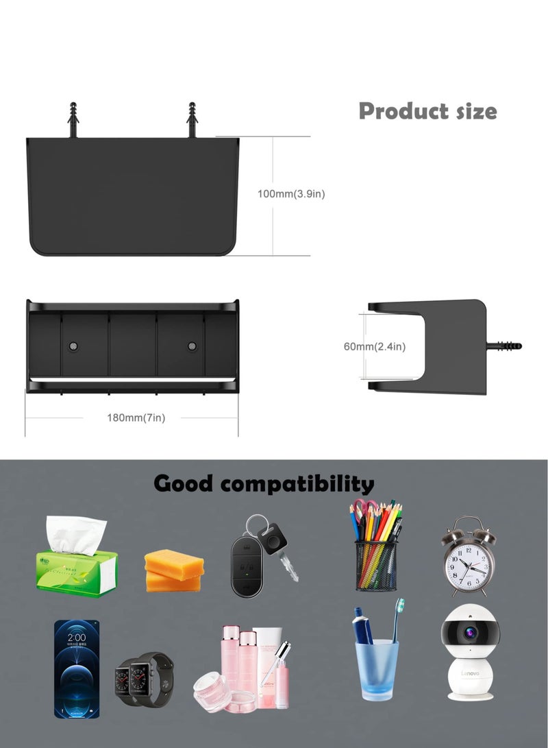 Bedside Organizer Shelf for Space-Saving, Wall-Mounted Accessory Holder for Glasses, Remote, Earphones, and Cell Phones - Universal Design for Bedroom (Black) - Image 2