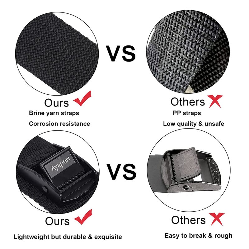 Ayaport أحزمة لشد الأمتعة من آيا بورت مع مشابك قابلة للتعديل، حزام ربط مع مشبك كام لتأمين الأمتعة، أسود، 4 قطع - Image 5