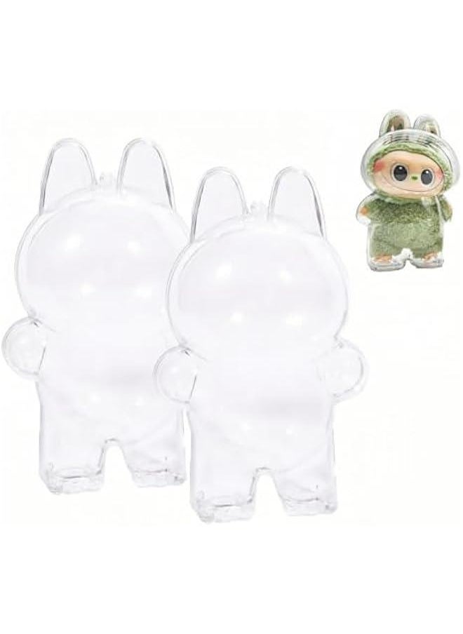 Arabest Labu Keychain Cases,Labu Protective Case – Acrylic Display Stand for Standing & Sitting, Clear White Cover with Silicone Strap (Labu Cases Standing-2Pcs (Doll Not Include)  - Image 1