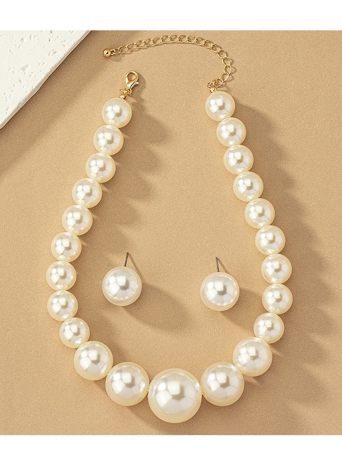 3 Pcs Pearl Necklace Earrings Jewelry Set, Bridal Jewelry, Evening Dress Accessories For Women, Dinner Party Accessories,Women's Collarbone Chain,Bridal Accessories,White  - Image 2