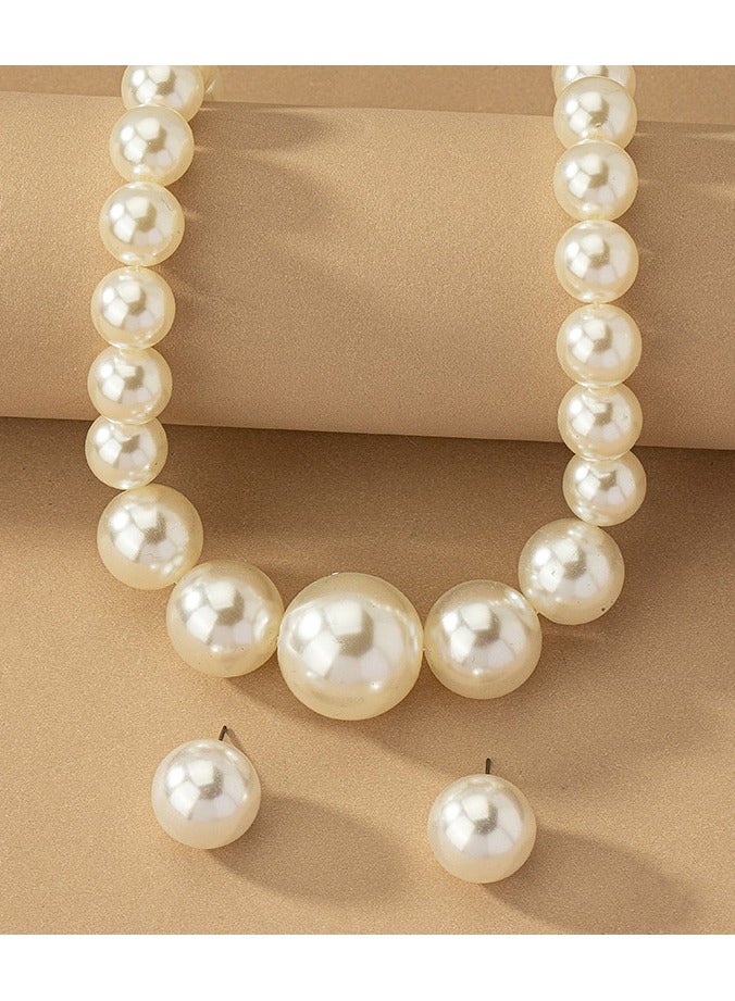 3 Pcs Pearl Necklace Earrings Jewelry Set, Bridal Jewelry, Evening Dress Accessories For Women, Dinner Party Accessories,Women's Collarbone Chain,Bridal Accessories,White  - Image 3