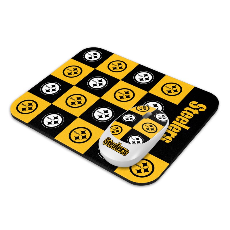 SOAR NFL Wireless Mouse and Mouse Pad- Checkered, Pittsburgh Steelers - Image 1