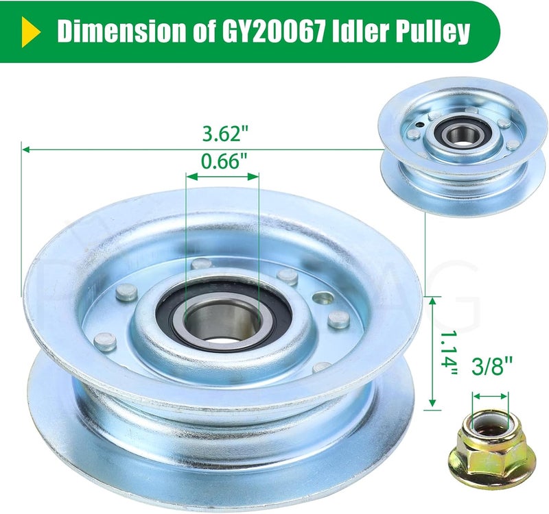 POSFLAG 2 Pack GY22172 Idler Pulley John Deere Replaces GY20067, GY22172 for John Deere D140, L110, LA145, LA115, E160, L120, LA130, L130, E140, D110, S100, L100, E170, D160 Tractors - Image 4