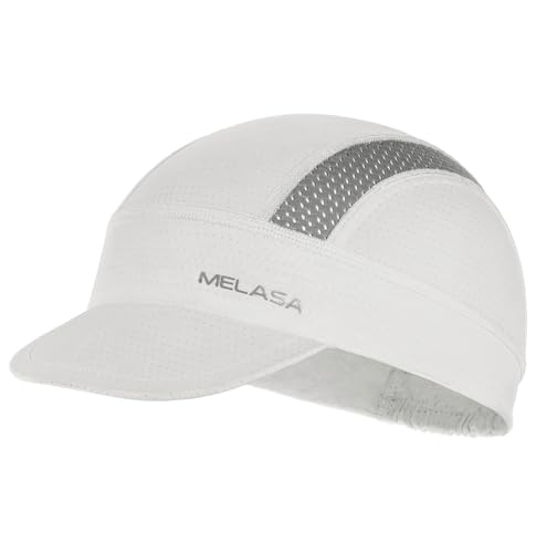 MELASA Cycling Cap, Cooling Skull Cap Helmet Liner with Sun Visor, Sun Protection Running Beanie Bike Cap for Men Women Under Helmet(White) - Image 1