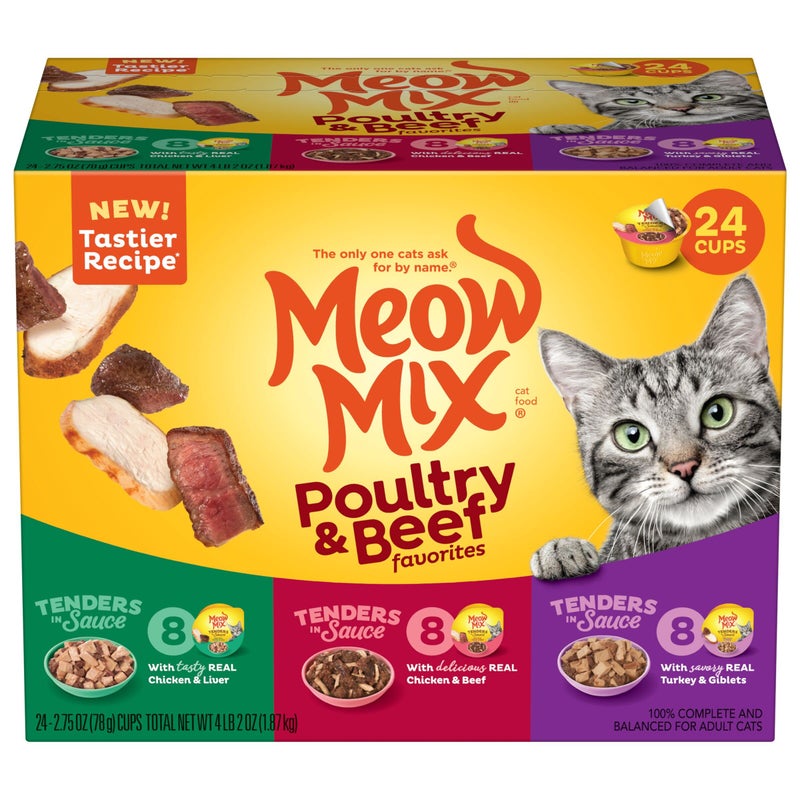 Meow Mix Poultry Beef Favorites Wet Food Variety Pack 24 Cups - Image 3