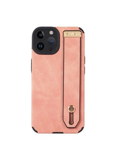 Case Cover For iPhone 13 Pro Wrist Strap TPU Leather Phone Case Pink