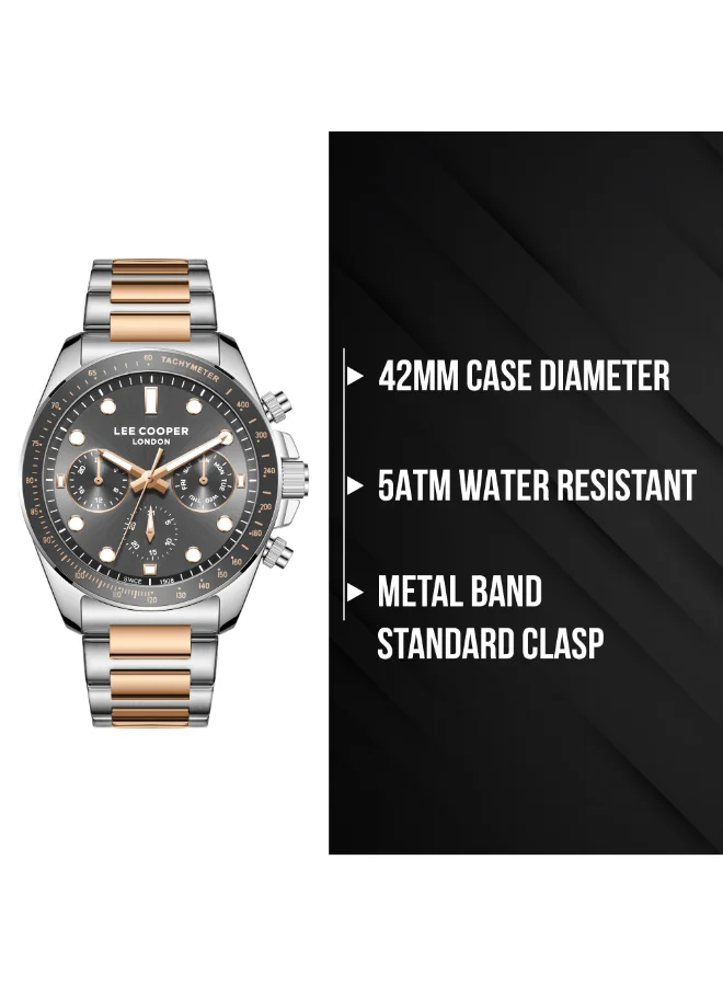 Lee Cooper Silver/Rose Gold Men's Metal Multi Function Watch LC08215.560 - 42 mm for Men | Best Price UAE