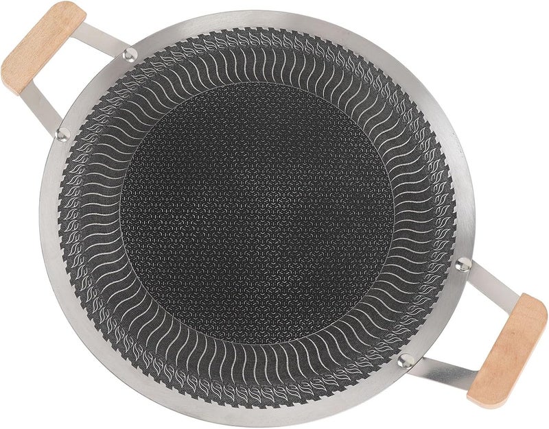 Naroote Korean BBQ Grill Pan, Stainless Steel Non Stick Round Grill Plate, BBQ Plate with Wooden Handle, Ideal for Indoor Outdoor Cooking 4 to 6 People (38cm) - Image 5