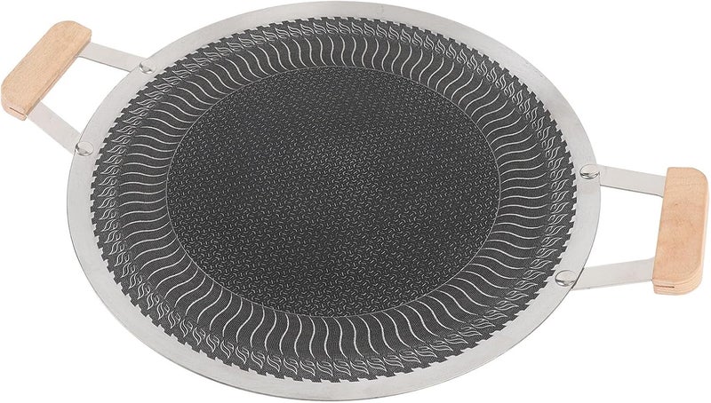 Naroote Korean BBQ Grill Pan, Stainless Steel Non Stick Round Grill Plate, BBQ Plate with Wooden Handle, Ideal for Indoor Outdoor Cooking 4 to 6 People (38cm) - Image 2