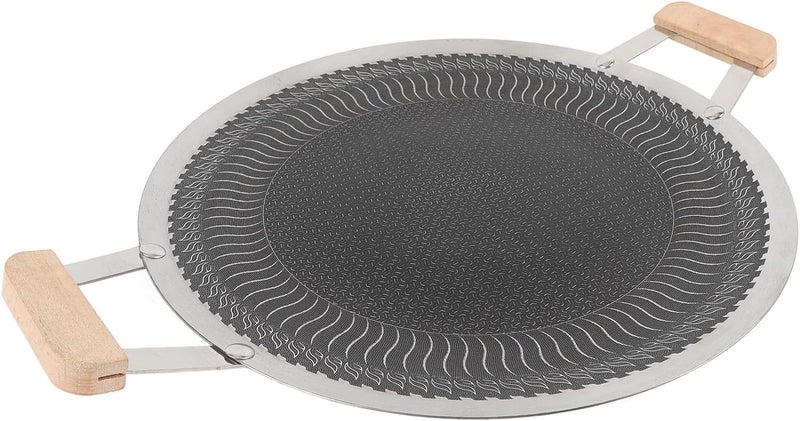 Naroote Korean BBQ Grill Pan, Stainless Steel Non Stick Round Grill Plate, BBQ Plate with Wooden Handle, Ideal for Indoor Outdoor Cooking 4 to 6 People (38cm) - Image 3